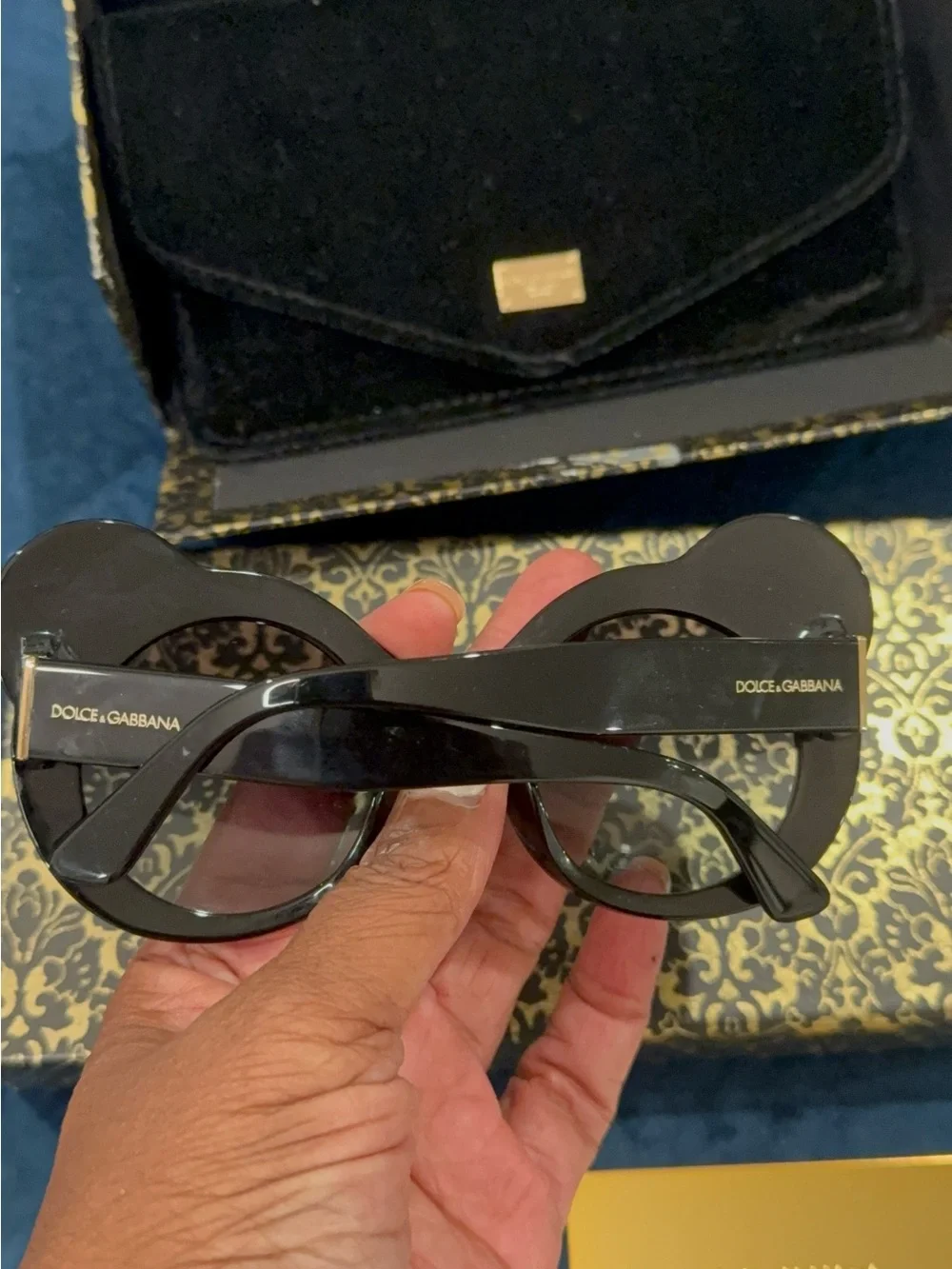Dolce and Gabbana Panda White Rhinestone Round Sunglasses with Black Lenses